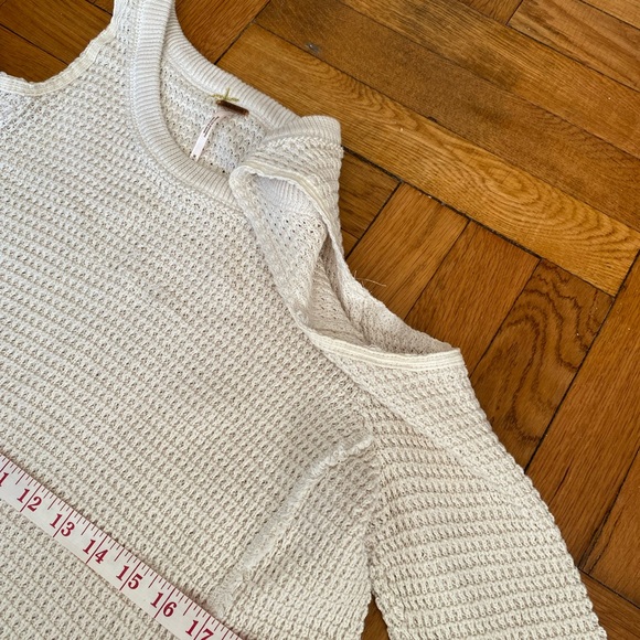 Free People Sunrise Sunset Sweater Cream Thermal Knit Cold Shoulder - M - Picture 6 of 8